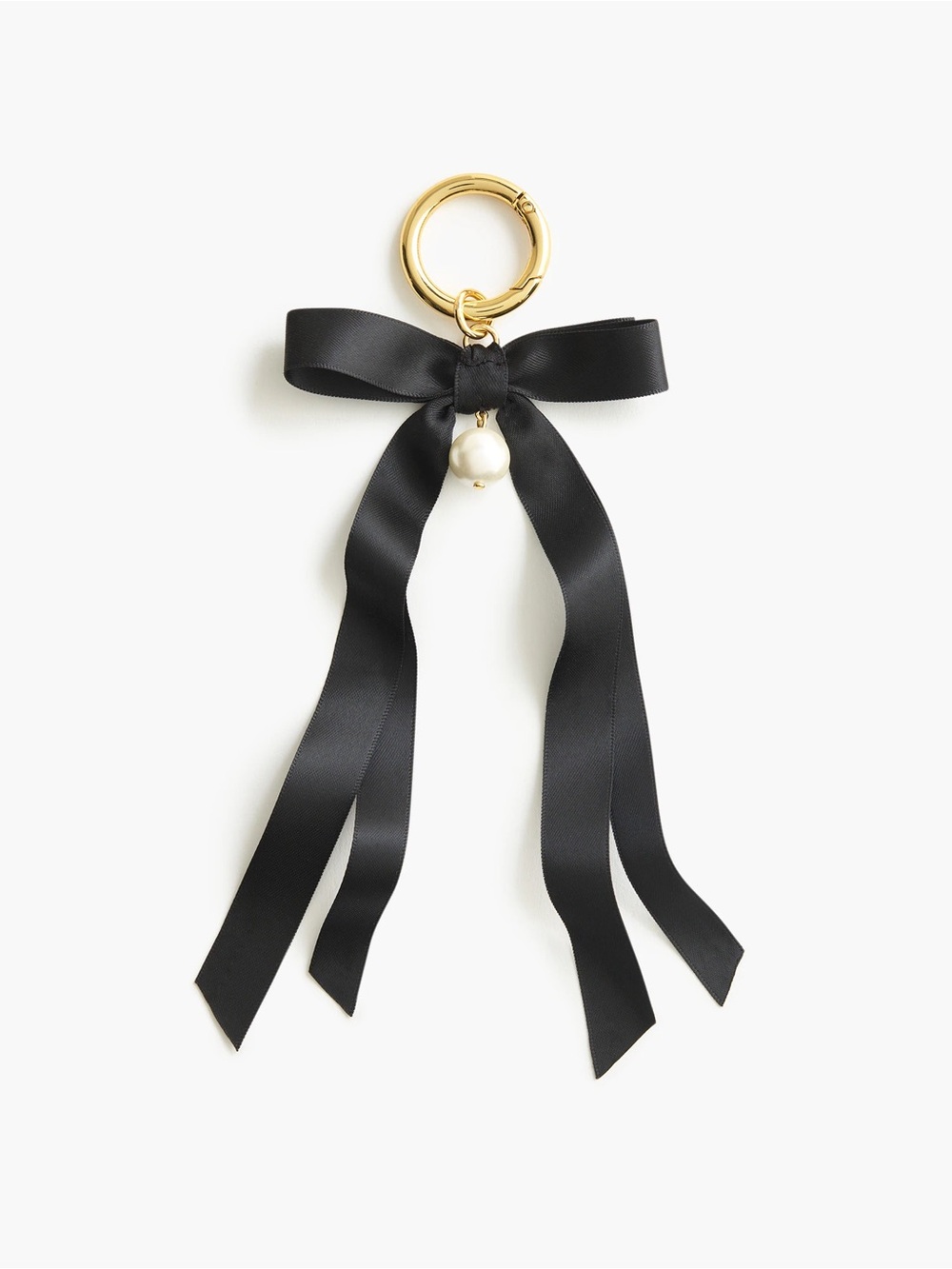 NEW J. Crew | Black Ribbon Bow with Pearl Gold Bag Charm Keychain